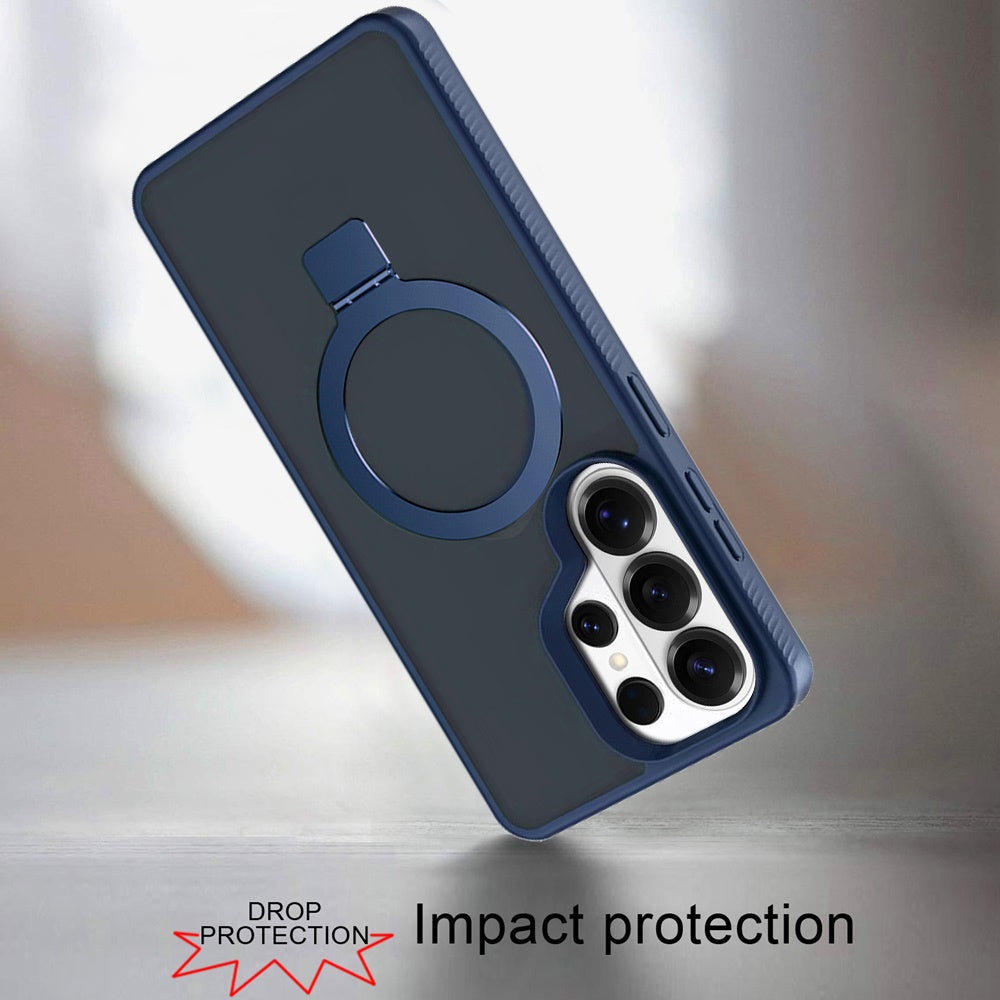For Samsung Galaxy S26 Ultra Magnetic Circle Kickstand with MagSafe Compatibility, Matte Skin, Rugged Bumper, and Ring Holder Case Cover Blue