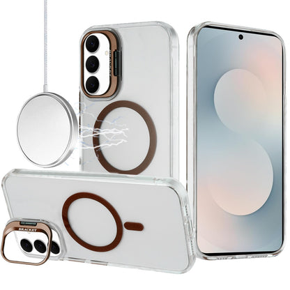 For Samsung Galaxy S25 FE /S25 Fan Edition Magnetic Back MagSafe Compatible Transparent Hybrid Drop Protection with Metallic Camera Stand Case Cover