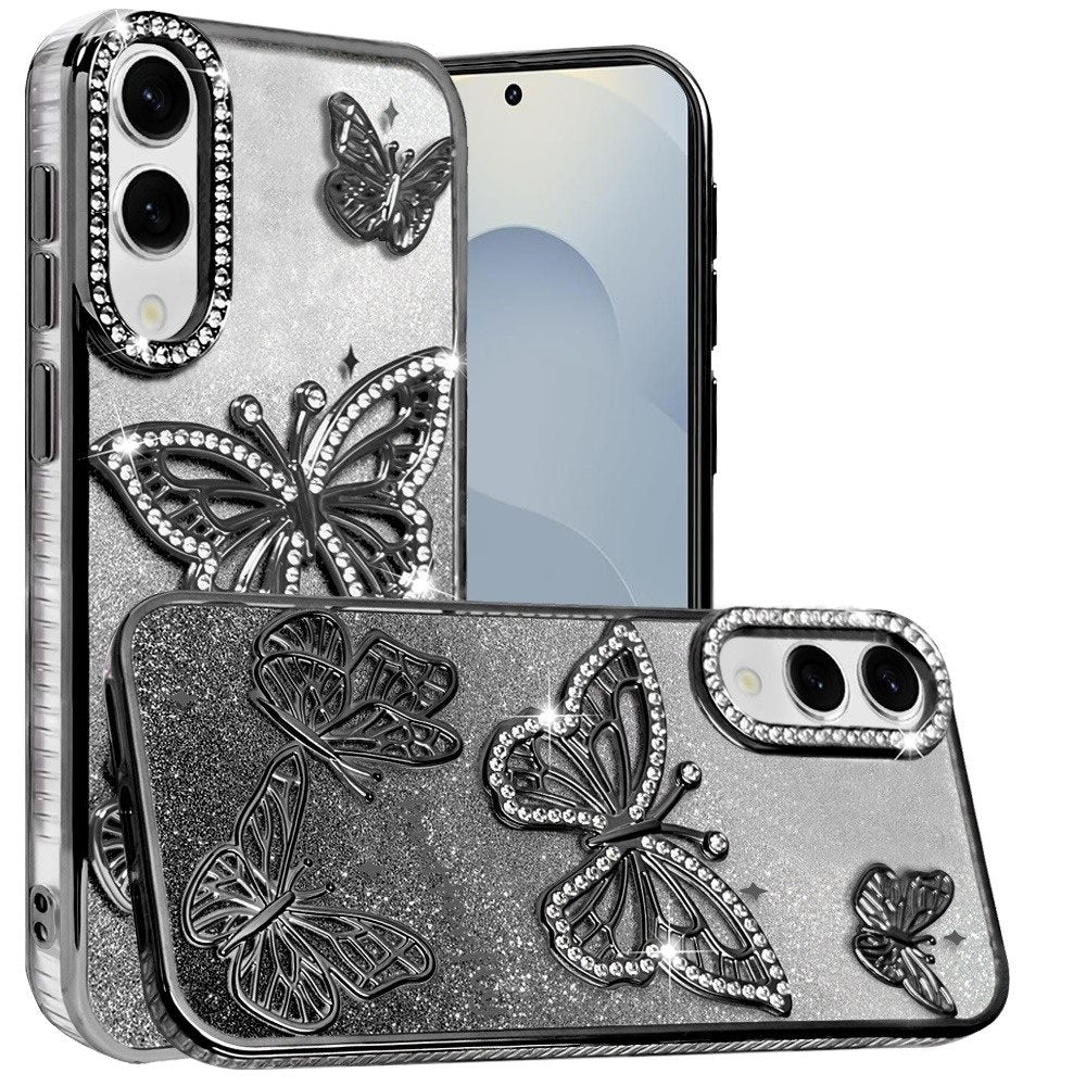 For Samsung Galaxy S25 EDGE Luxury Butterfly Sparkle Glitter Diamond Crystal Rhinestone Shimmer Bling Plating Thick TPU Hard PC Case Cover