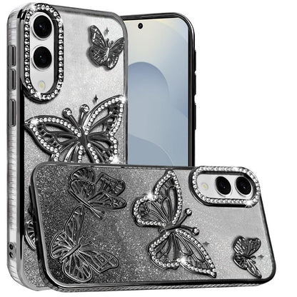 For Samsung Galaxy S25 EDGE Luxury Butterfly Sparkle Glitter Diamond Crystal Rhinestone Shimmer Bling Plating Thick TPU Hard PC Case Cover
