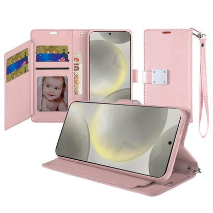 Phone Case for Samsung Galaxy S25 FE, S25 Fan Edition Wallet Credit Card Holder Leather Grip Shockproof Hybrid Protective Style Durable Flip Pouch Cover Rose Gold