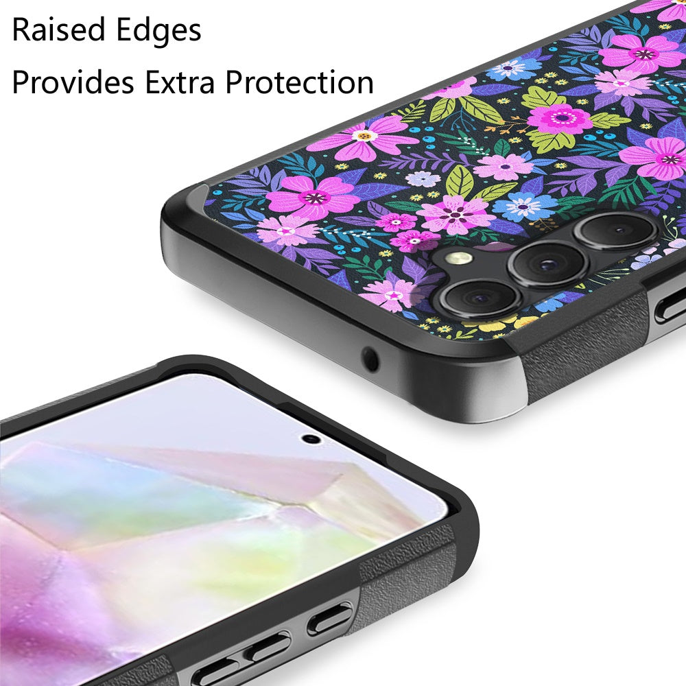 For Samsung Galaxy A36 Fashion Graphic Design Hybrid 2in1 Tough Strong Hard PC TPU Frame, Magnet Mount Friendly, Shockproof Protection Case Cover Mystical Floral Boom