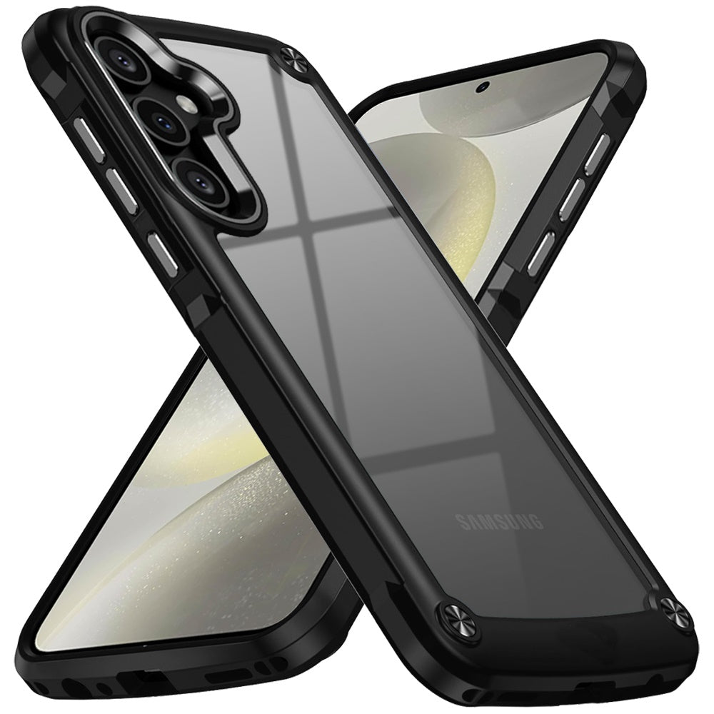 For Apple iPhone 17E /16E Hybrid Transparent Rubber with Metal Buttons & Camera Edges Hard TPU Corner Frame Bumper Case Cover