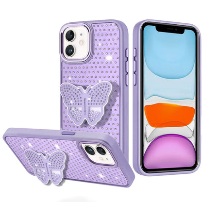 For Apple iPhone 11 Butterfly Moveable Grip 3D Pop Stand Full Diamond Bling Sparkling TPU Fashion Hybrid Case Cover