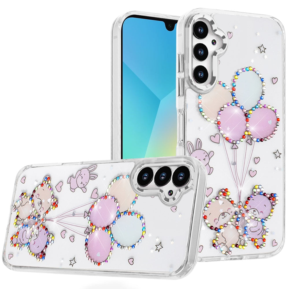 For Samsung Galaxy A16 5G Butterfly Resin Epoxy Diamond Design Metal Edged Hybrid Shockproof Heavy Duty Drop Protection Case Cover