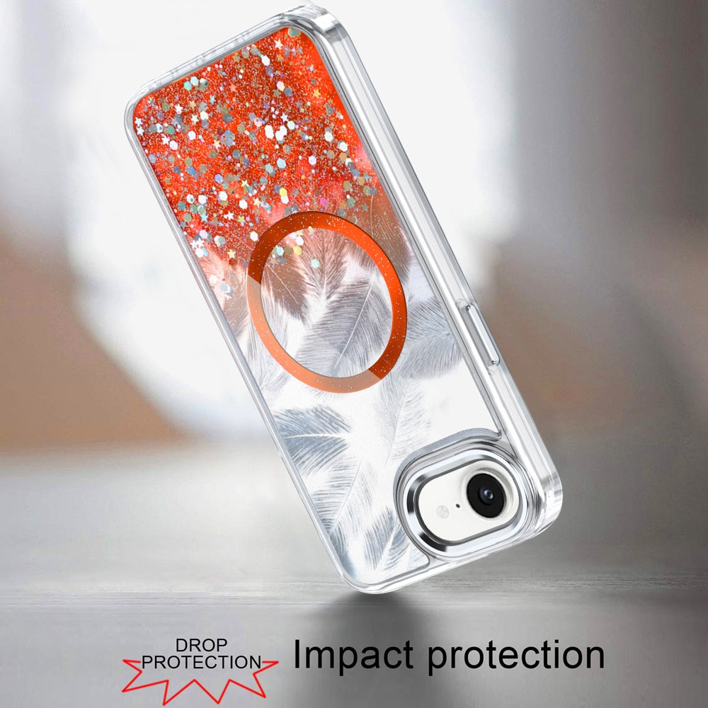 Phone Case for Apple iPhone 17E /16E Magnetic Epoxy Glitter Shimmer Crystal Hybrid Shockproof Slim Grip Anti Scratch Protective Clear Cover Cosmic Orange