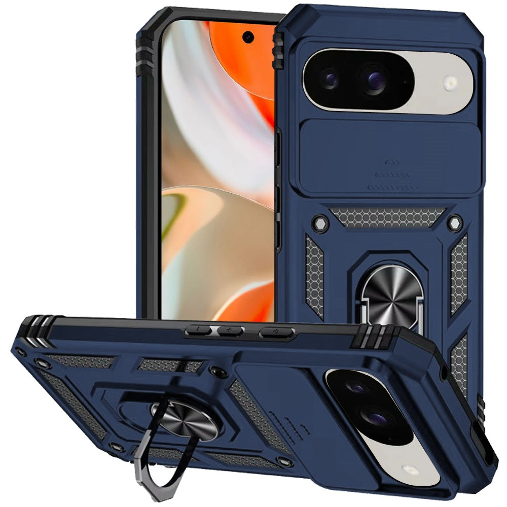 For Google Pixel 9 Pro XL (6.8") Shockproof Edge Bumper with Stand, Camera Lens Protection & 360° Rotate Ring Kickstand Case Cover