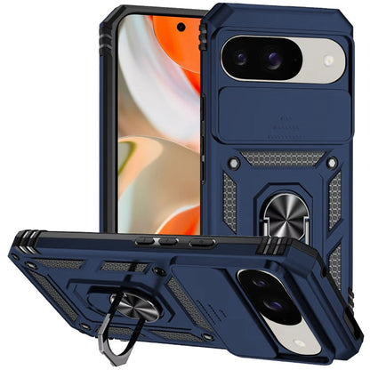 For Google Pixel 9 (6.3 inch) Shockproof Edge Bumper with Stand, Camera Lens Protection & 360° Rotate Ring Kickstand Case Cover