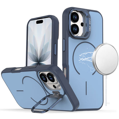 For Apple iPhone 17 (6.3") Magnetic Matte Metal Camera Stand Hybrid Drop Protection Durable Shockproof Slim Fit Design Case Cover Cosmic Orange