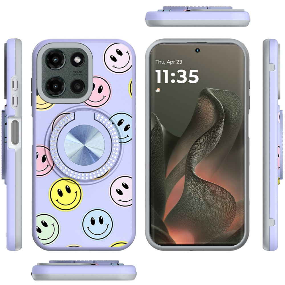 For Motorola Edge 2025 Pattern Design Hybrid with Invisible Ring Stand & Magnetic Back, Shockproof Protective Grip Case Cover