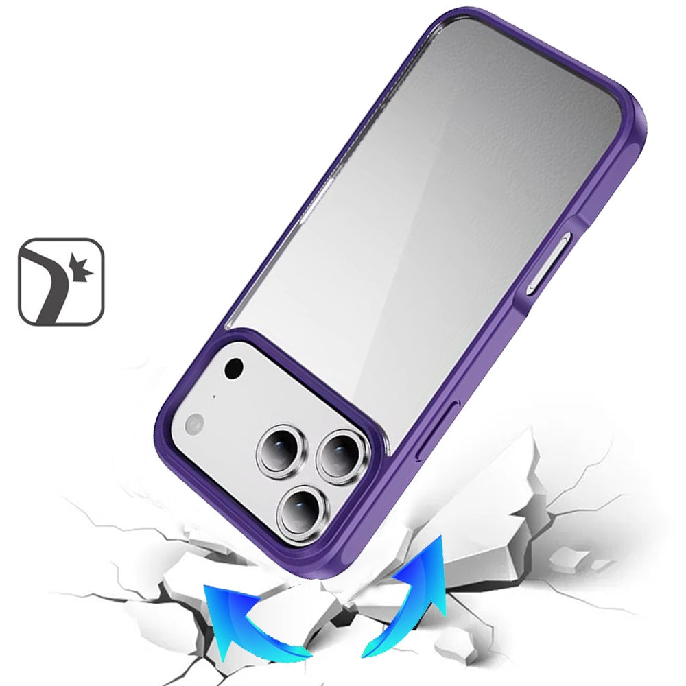 For Apple iPhone 17 Pro Max Hybrid Transparent HQ Slim Shockproof Clear Protective Thick 2.0mm TPU Frame Case Cover Transparent Purple
