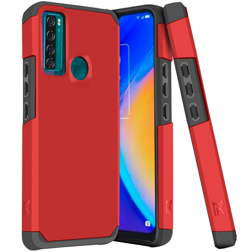 For TCL K32 5G Slim Tough Shockproof Hybrid with Dual Layer Hard PC + TPU Protection, Armor for Strong Drop & Impact Resistance Case Cover Red