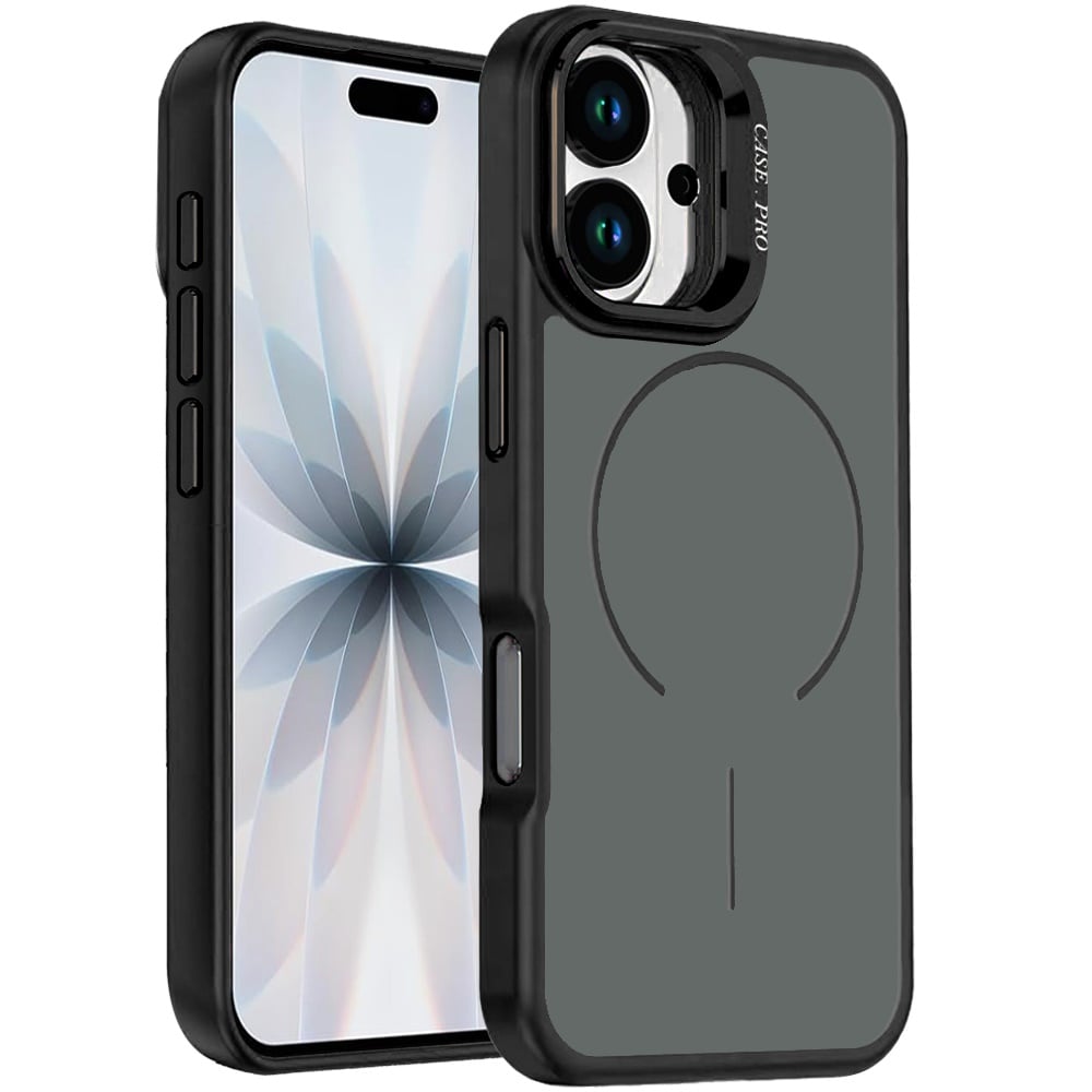 Phone Case for Apple iPhone 17 Premium Matte Magnetic Camera Stand Hybrid Shockproof Rugged Protective Anti Scratch Durable Grip Metal Buttons Cover Black