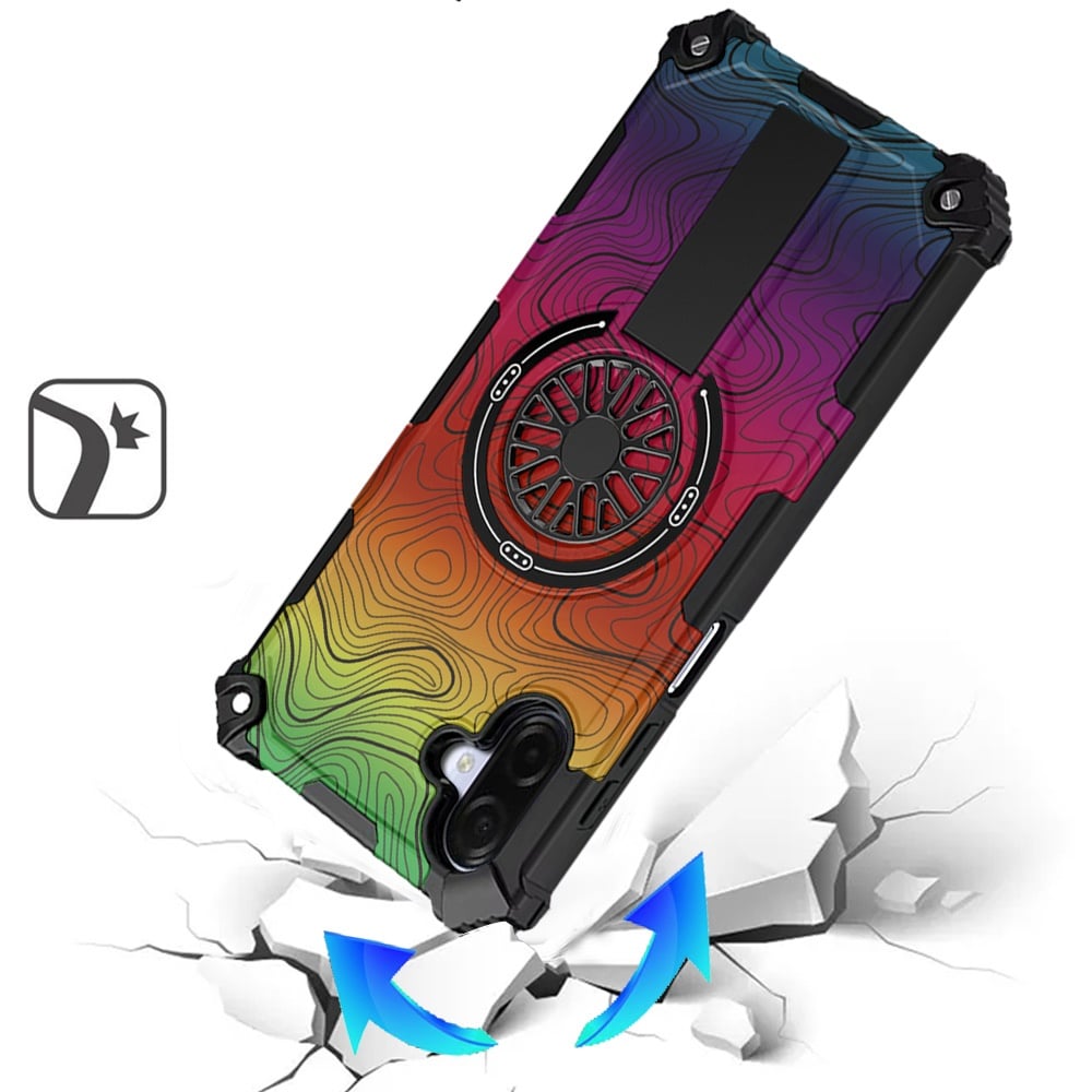 For Samsung Galaxy A07 Magnetic Invisible Kickstand Holder with CD Texture Design, Shockproof Hybrid Military Grade Heavy Duty Case Cover