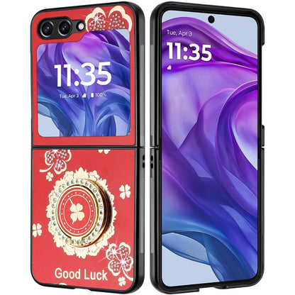 For Motorola Razr+ PLUS (2025 /2024) Diamonds 3D Fashion Bling Sparkly Glitter Ornaments Engraving Hybrid with Ring Stand Case Cover