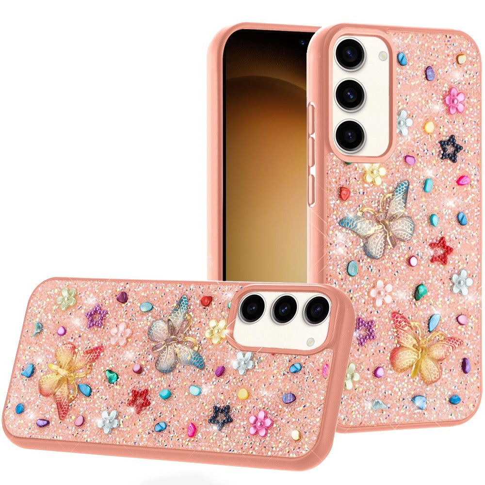 For Motorola Moto G 5G 2025 Diamond Butterfly 3D Glitter Bling Design, Slim Hybrid Sparkle Protective Cover TPU for Women Girls Case Cover Light Pink