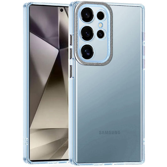 For Samsung Galaxy S25 Ultra Transparent Clear Hybrid with Matching Metal Buttons and Camera Protection Hard PC + TPU Rubber Case Cover Clear / Black