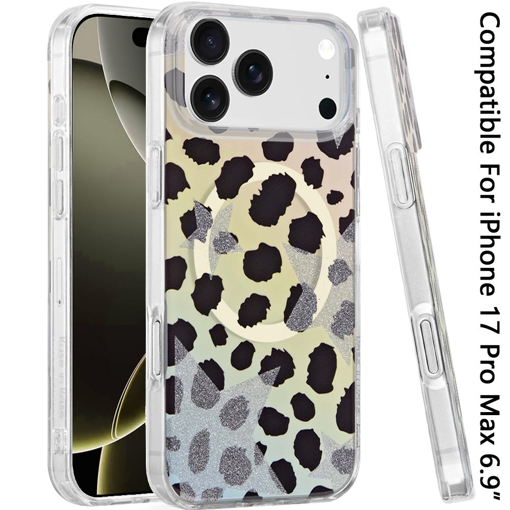 For Apple iPhone 17 Pro Max Stylish Pattern Fashion IMD Printed Design TPU Double Layer Slim Shockproof with Magnetic Back Case Cover Colorful Leopard