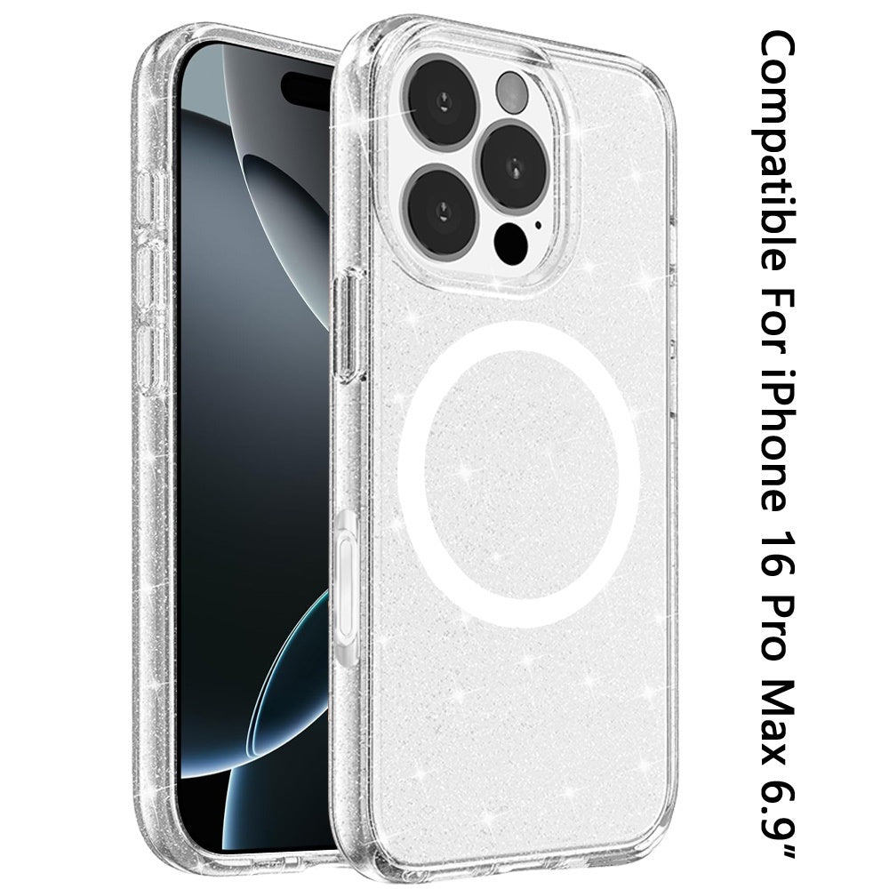 For Apple iPhone 16 Pro Max (6.9") Premium Glitter Shiny Sparkle Bling [MagSafe Compatible] TPU Rubber Hard PC Back Hybrid Case Cover