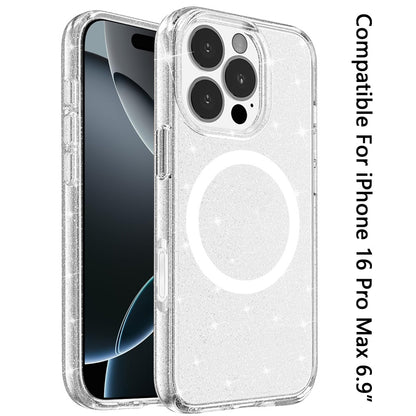 For Apple iPhone 16 Pro Max (6.9") Premium Glitter Shiny Sparkle Bling [MagSafe Compatible] TPU Rubber Hard PC Back Hybrid Case Cover