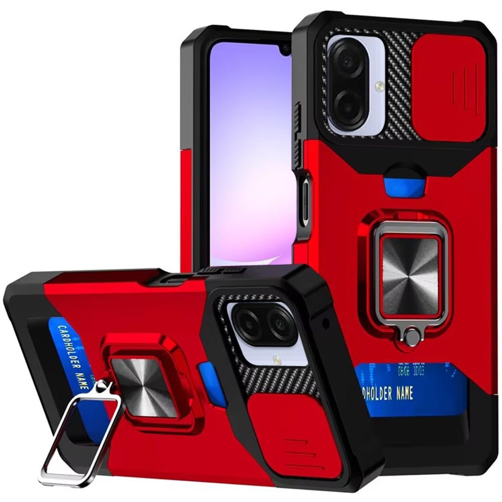For Samsung Galaxy A07 Wallet Case with Ring Stand & Slide Camera Cover Back Credit Card Slot Holder, Military Grade Case Cover