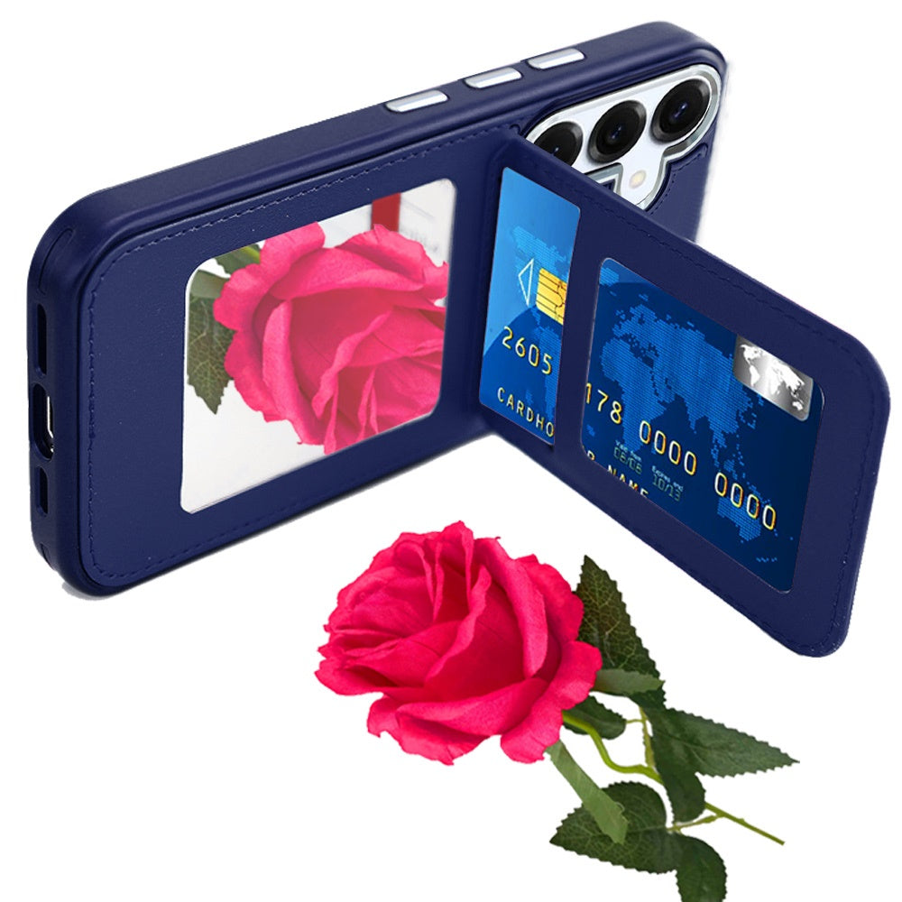 For Samsung Galaxy S25+ /S25 Plus /S24+ Plus PU Leather Wallet Cover with Credit Card Holder, Kickstand & Mirror Inside Slim Fit TPU & PC Hybrid Design Case Cover