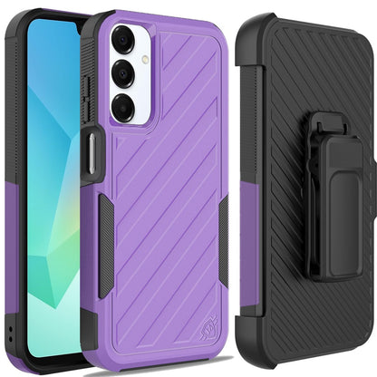 For Samsung Galaxy A16 5G Combo Hybrid lined with Belt Clip Holster Armor Shockproof Rugged Textured 2in1 Non Slip Tough Case Cover