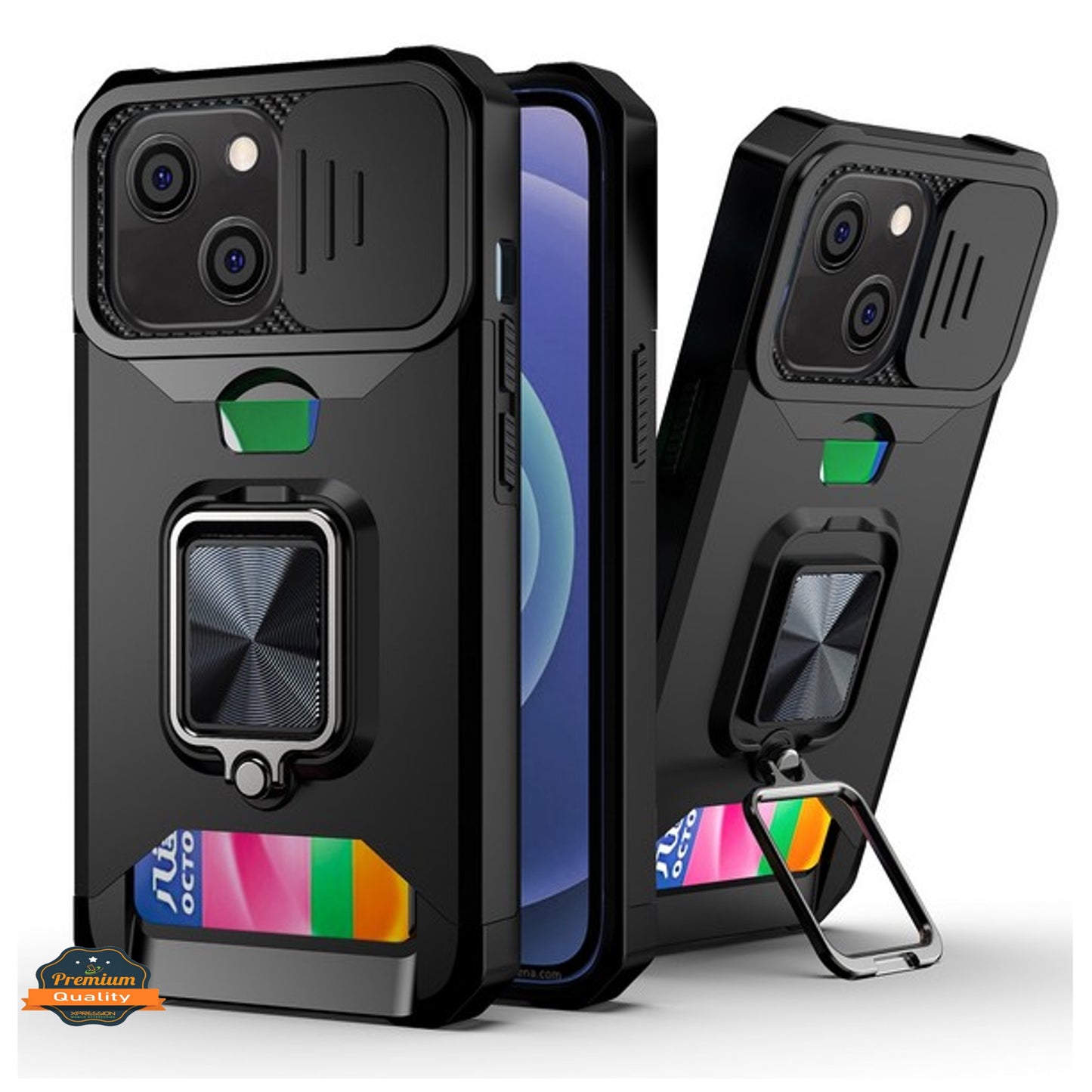 For Apple iPhone 16 Pro Max (6.9") Wallet Designed with Camera Protection, Card Slot & Ring Kickstand Magnetic Car Mount Case Cover