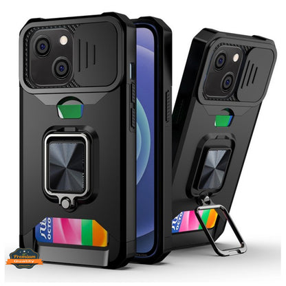 For Apple iPhone 16 Pro (6.3") Wallet Designed with Camera Protection, Card Slot & Ring Kickstand Magnetic Car Mount Case Cover