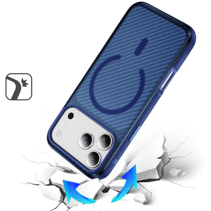 For Samsung Galaxy S26 Ultra Thick Carbon Design Magnetic Hybrid Drop Protection with Metallic Buttons & MagSafe Compatible Case Cover Blue