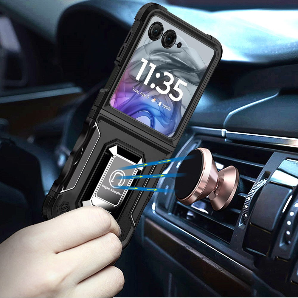 For Samsung Galaxy Z Fold 7 Hybrid Stand Magnetic Ring Holder Kickstand Heavy Duty Rugged Drop Silicone & Hard PC Shockproof Case Cover Black