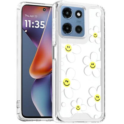 Phone Case for Motorola Moto G Play 5G 2026 Beautiful Fashion Design TPU Shockproof Hybrid Rubber PC Slim Lightweight Protective Stylish Pattern Cover White Daisies with Yellow Smiley Faces
