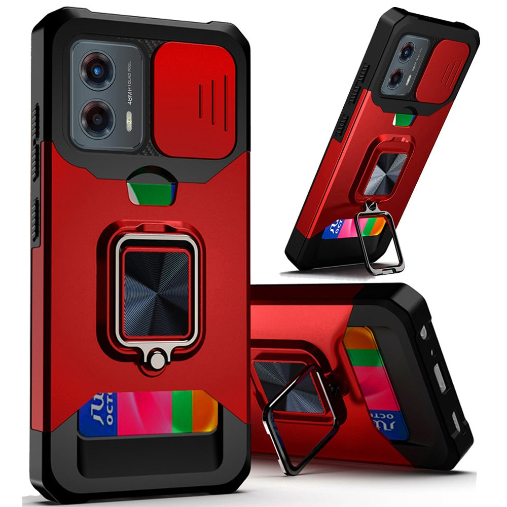 For Motorola Moto G Power 5G 2025 Wallet Case with Ring Stand & Slide Camera Cover Back Credit Card Slot Holder, Military Grade Case Cover