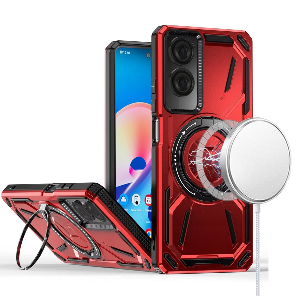For TCL 50 SE Hybrid Magnetic Ring and 360° Rotational Kickstand with MagSafe Compatible, Military Grade Drop Protection Case Cover Red