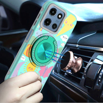 For Motorola Moto G Play 5G 2026 Pattern Design Hybrid with Invisible Ring Stand & Magnetic Back, Shockproof Protective Grip Case Cover
