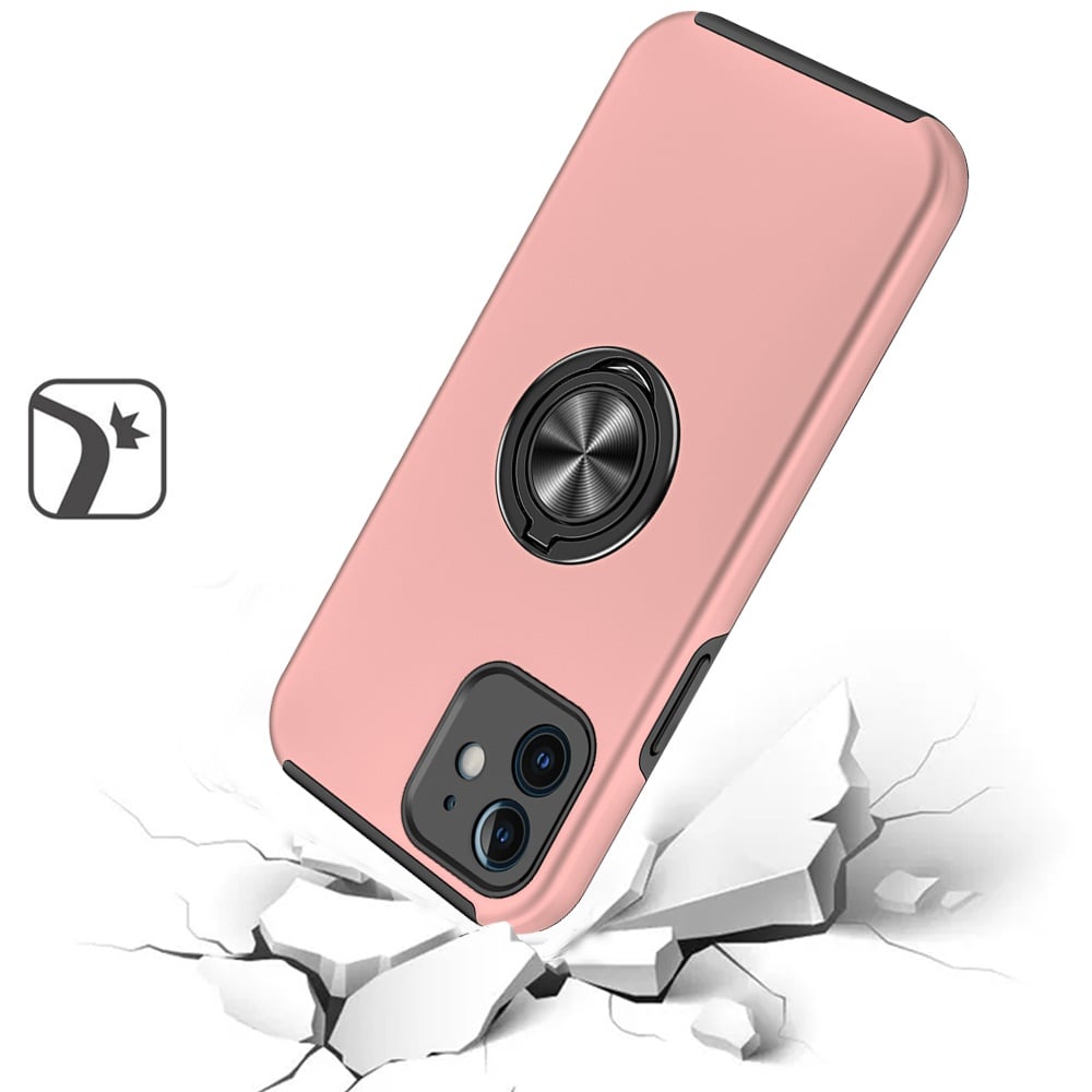 For iPhone 12 / iPhone 12 Pro (6.1") Hybrid 360 Degree Rotatable Metal Invisible Ring Stand Holder Slim Fit Magnetic Car Mount Shockproof Case Cover