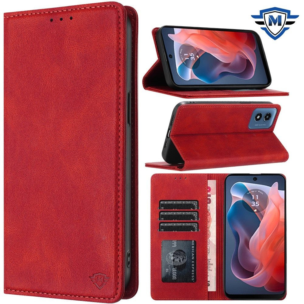 For Apple iPhone 16 Plus (6.7") Premium Wallet PU Vegan Leather ID Credit Card Slot Money Holder with Magnetic Closure Pouch Flip Case Cover Red