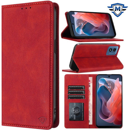 For Apple iPhone 16 Plus (6.7") Premium Wallet PU Vegan Leather ID Credit Card Slot Money Holder with Magnetic Closure Pouch Flip Case Cover Red