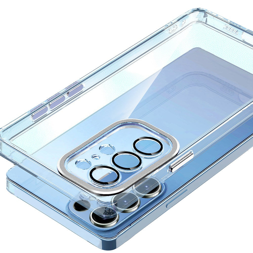 For Samsung Galaxy S25 Ultra Transparent Clear Hybrid with Matching Metal Buttons and Camera Protection Hard PC + TPU Rubber Case Cover Clear / Black