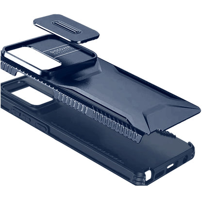 For Samsung Galaxy S23 Ultra Slim Fit Shockproof Hybrid with Slide Camera Window Covering, Rugged Tpu Silicone Hard PC Bumper Case Cover Blue