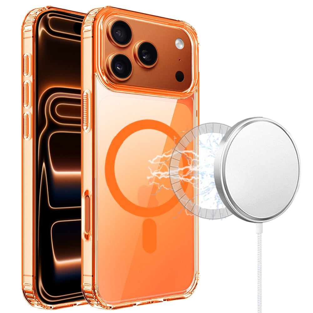 For Apple iPhone 17 Pro Max (6.9") Classic Hybrid True Transparent Shockproof Back Magnetic Case Compatible with MagSafe Case Cover Cosmic Orange