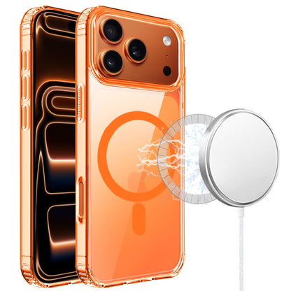 For Apple iPhone 17 Pro Max (6.9") Classic Hybrid True Transparent Shockproof Back Magnetic Case Compatible with MagSafe Case Cover Cosmic Orange