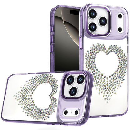 For Apple iPhone 17 Pro (6.3") Angel Hearts Bling Glitter Diamond Hybrid TPU Cover, Colorful Frame Shockproof Protective Back Case Cover Purple