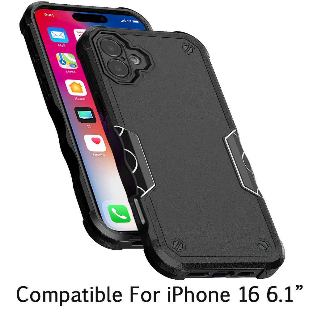 For Apple iPhone 16 (6.1") Slim Tough Shockproof Hybrid Heavy Duty Dual Layer TPU Bumper Rugged Rubber Armor Case Cover