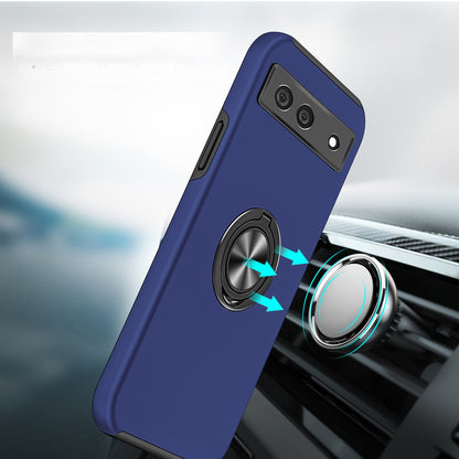 For Google Pixel 7A Hybrid 360 Degree Rotatable Metal Invisible Ring Stand Holder Slim Fit Magnetic Car Mount Shockproof Case Cover Black