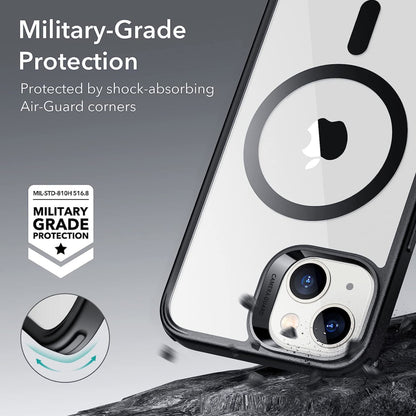 For Apple iPhone 15 (6.1") Magnetic Clear Compatible with Magsafe Wireless Charger PC + TPU Hybrid Slim Transparent Black Phone Case Cover