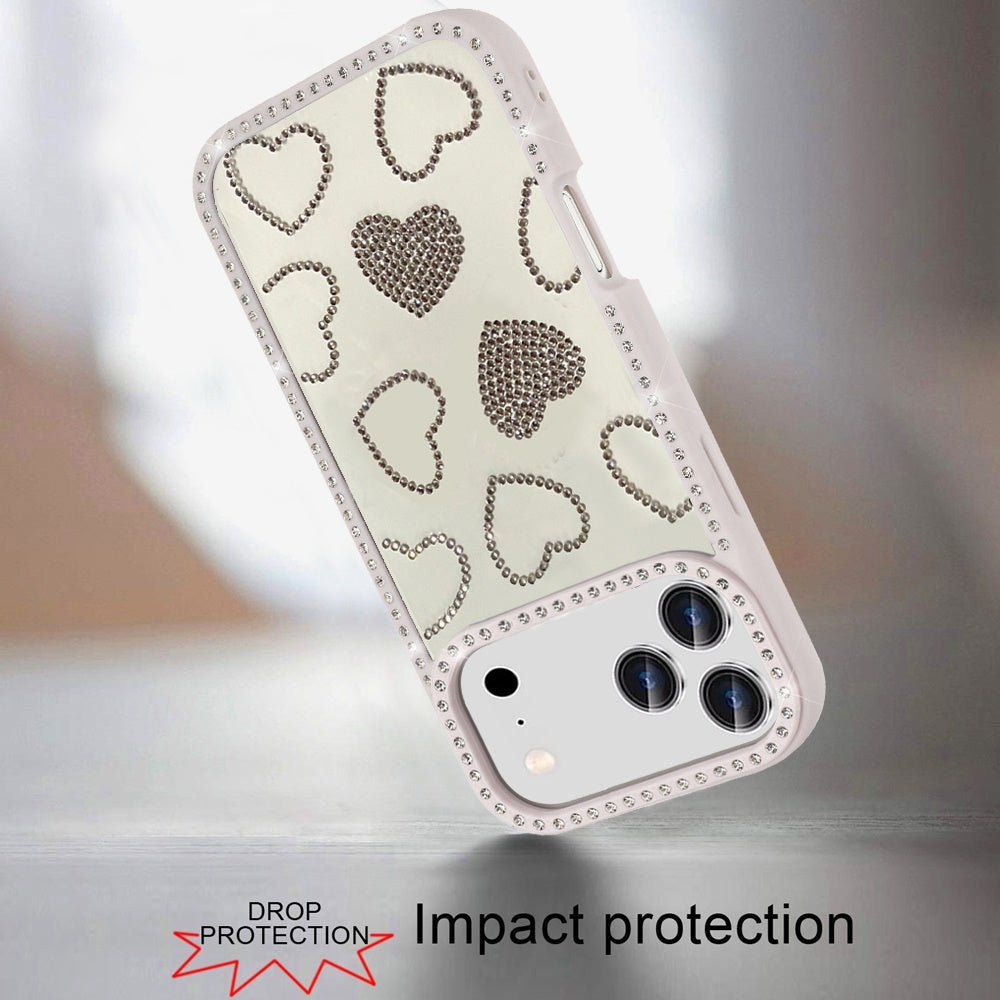 For Apple iPhone 17 Pro (6.3") Spread Love Glitter Shimmer Bling Diamond Edge Hybrid Drop Protection Shockproof Design Case Cover