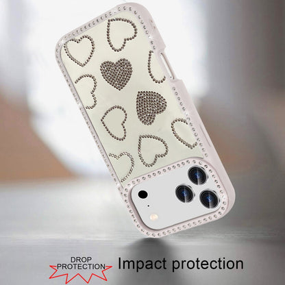 For Apple iPhone 17 Pro (6.3") Spread Love Glitter Shimmer Bling Diamond Edge Hybrid Drop Protection Shockproof Design Case Cover