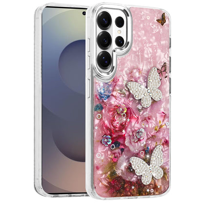 For Samsung Galaxy S26 Ultra Epoxy Glitter Flowers Bling 3D Butterfly Fashion TPU Hybrid with Shockproof Protection Case Cover