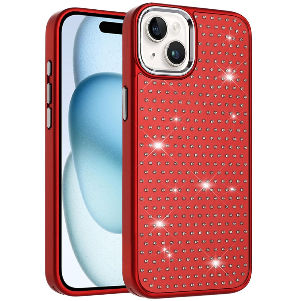For Apple iPhone 15 Bling Diamond Metallic, Full Sparkle Chrome Edged Hybrid Protective Shockproof Case Cover